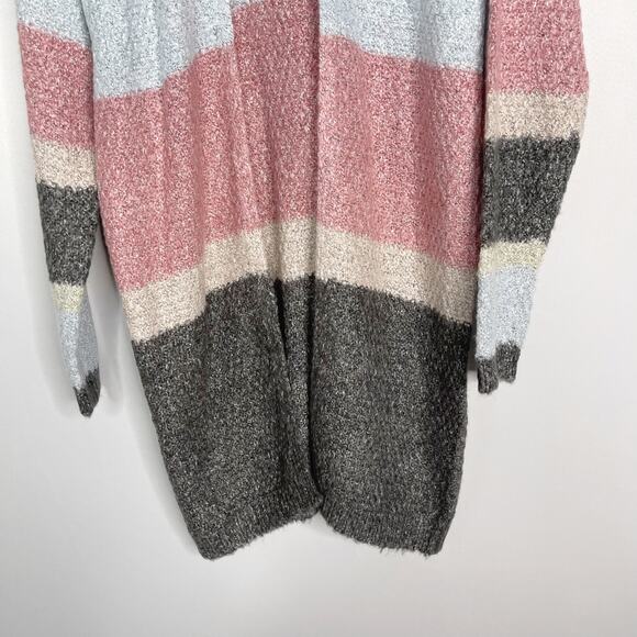 New Hem & Thread M Blue Pink Gray Colorblock Stripe Long Length Cardigan Sweater - Picture 4 of 10